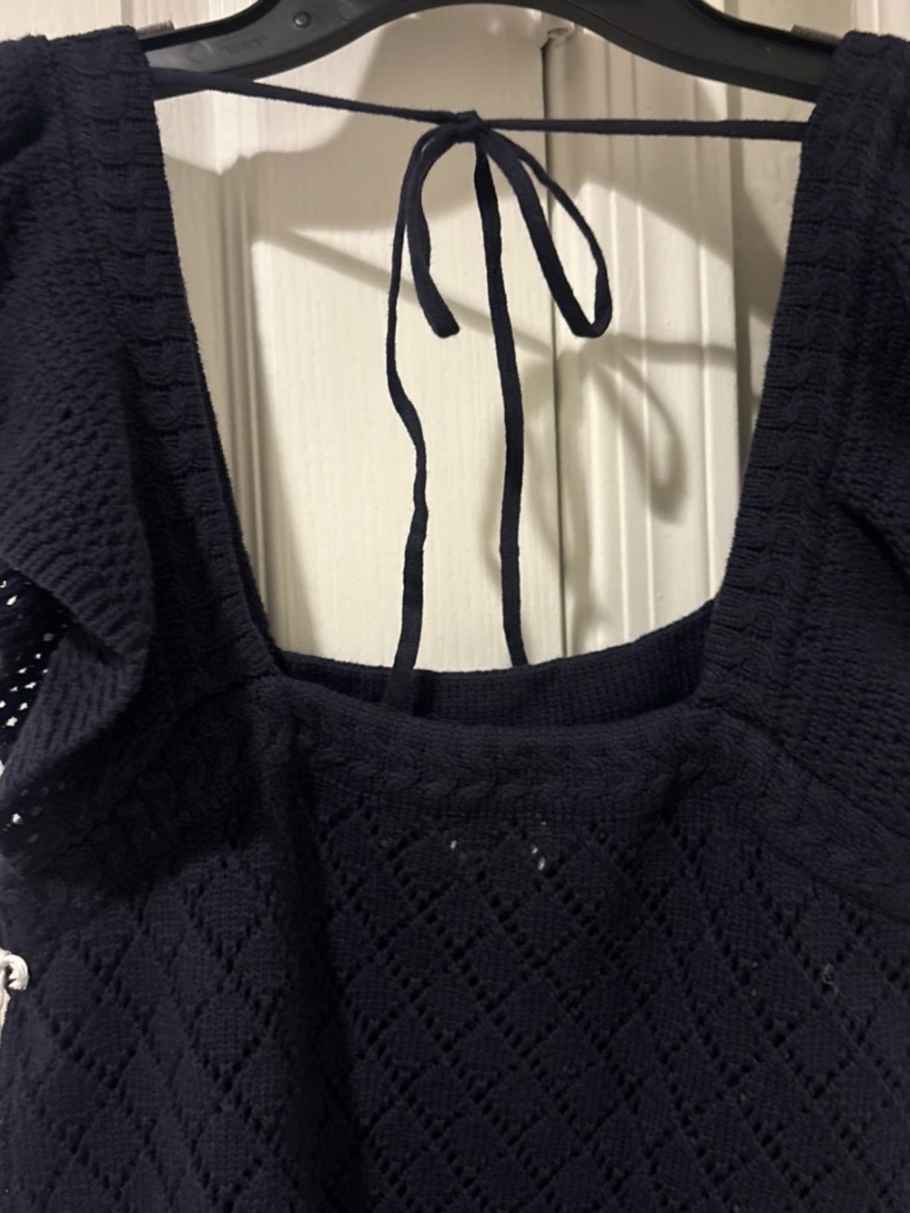 Navy Knit Sleeveless Square-Neck Blouse